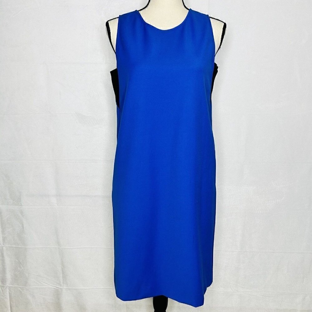 Armani Collezioni Blue Sleeveless Black Accent Back-Zip Shift Dress Size 4
